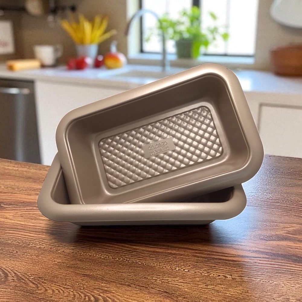 2pc Chicago Metallic Non-Stick Loaf Pans Rectangle Textured Bakeware